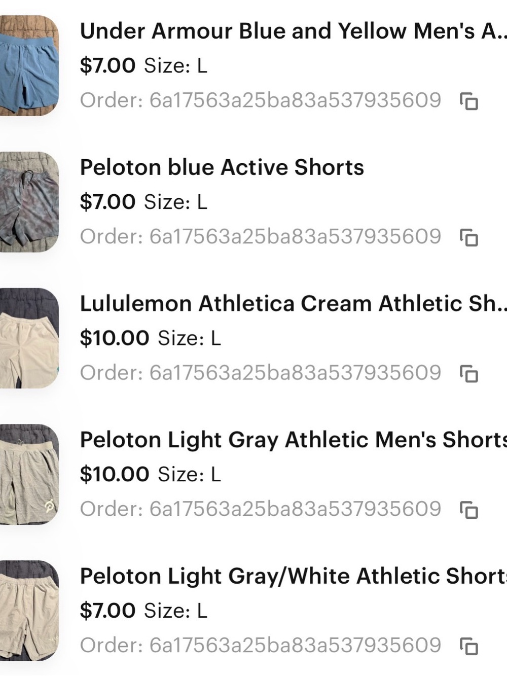 5 pair of short bundle. Lululemon, UA, or peloton brand. All size large - Picture 6 of 6